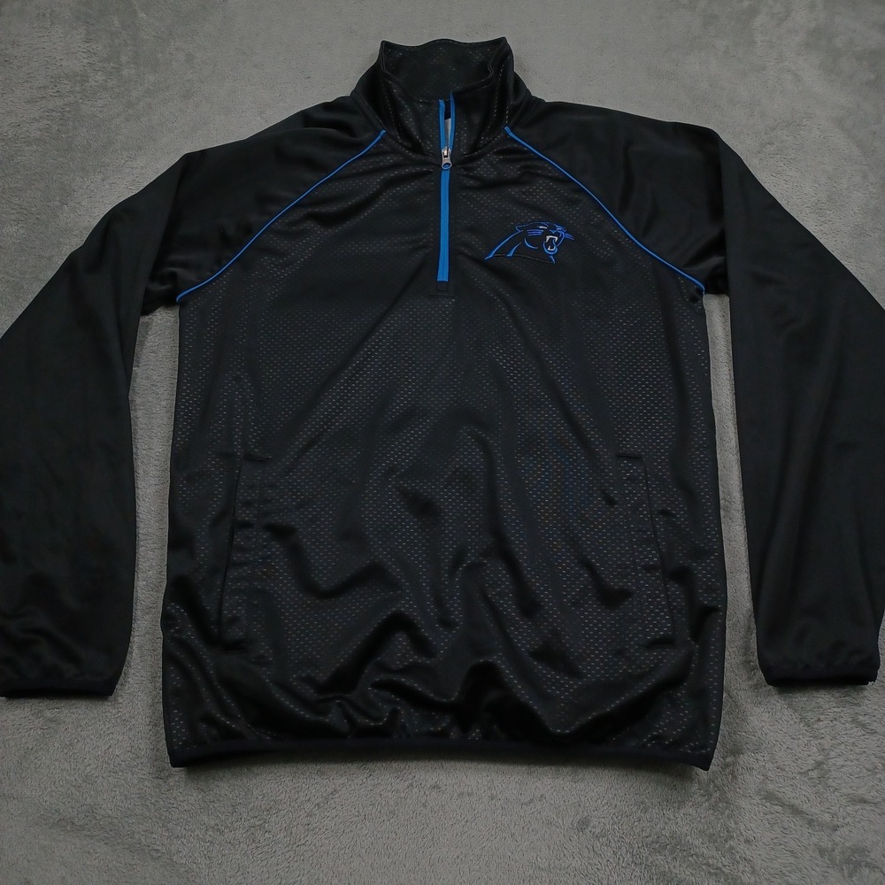 Carolina Panthers Sweater Mens Large Black 1/4 Zip Pockets Casual NFL